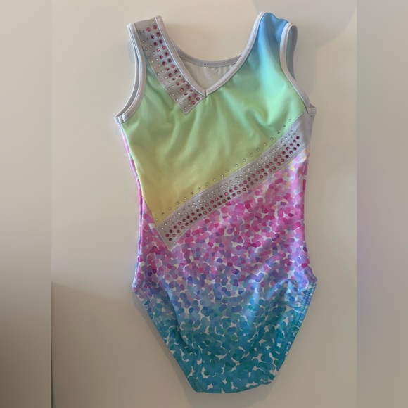 Colorful Pink Leisurewear Gymnastics Leotard with Rhinestones - Picture 2 of 2